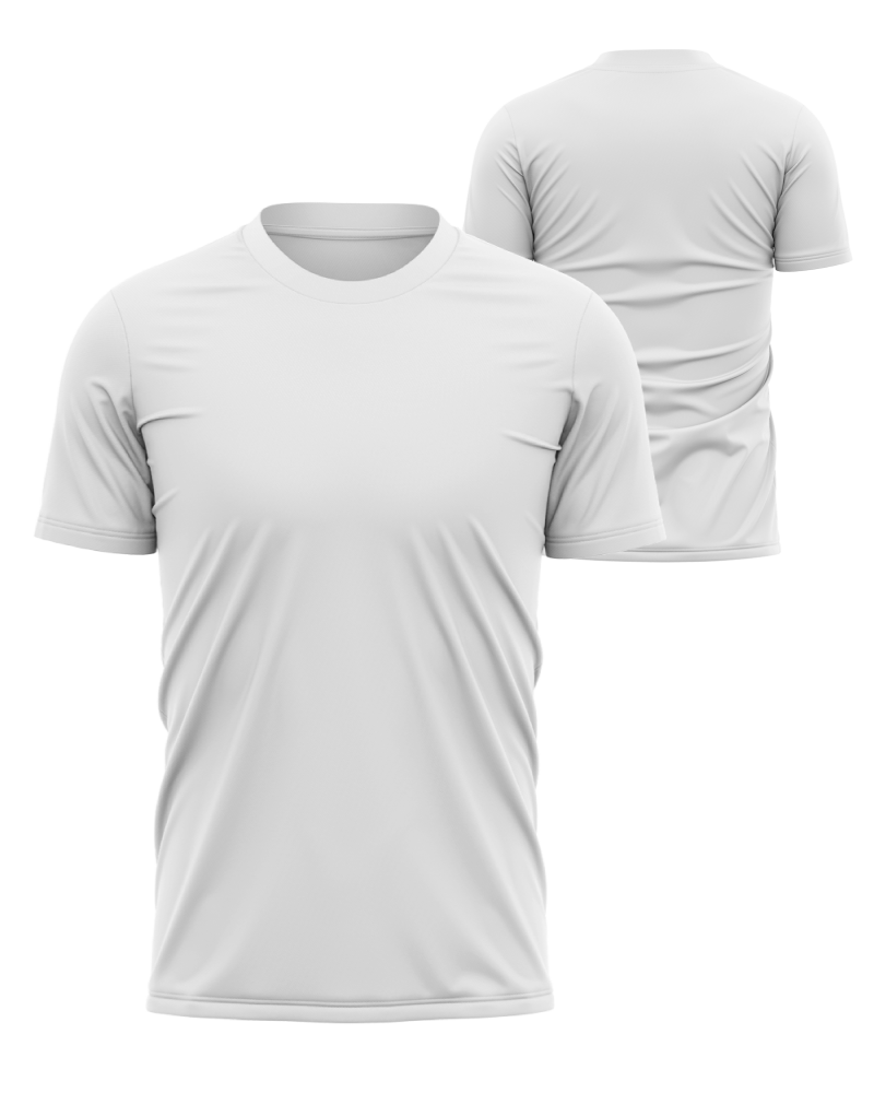 custom sublimated White tshirt on a white background - Team First Sportswear