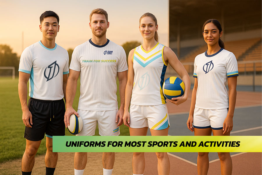 Uniforms for most sports and activities. Modern patterns