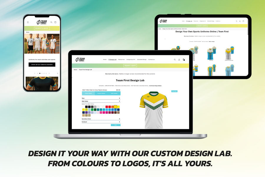 Design your way with our custom design lab. From colours to logos, it's all yours